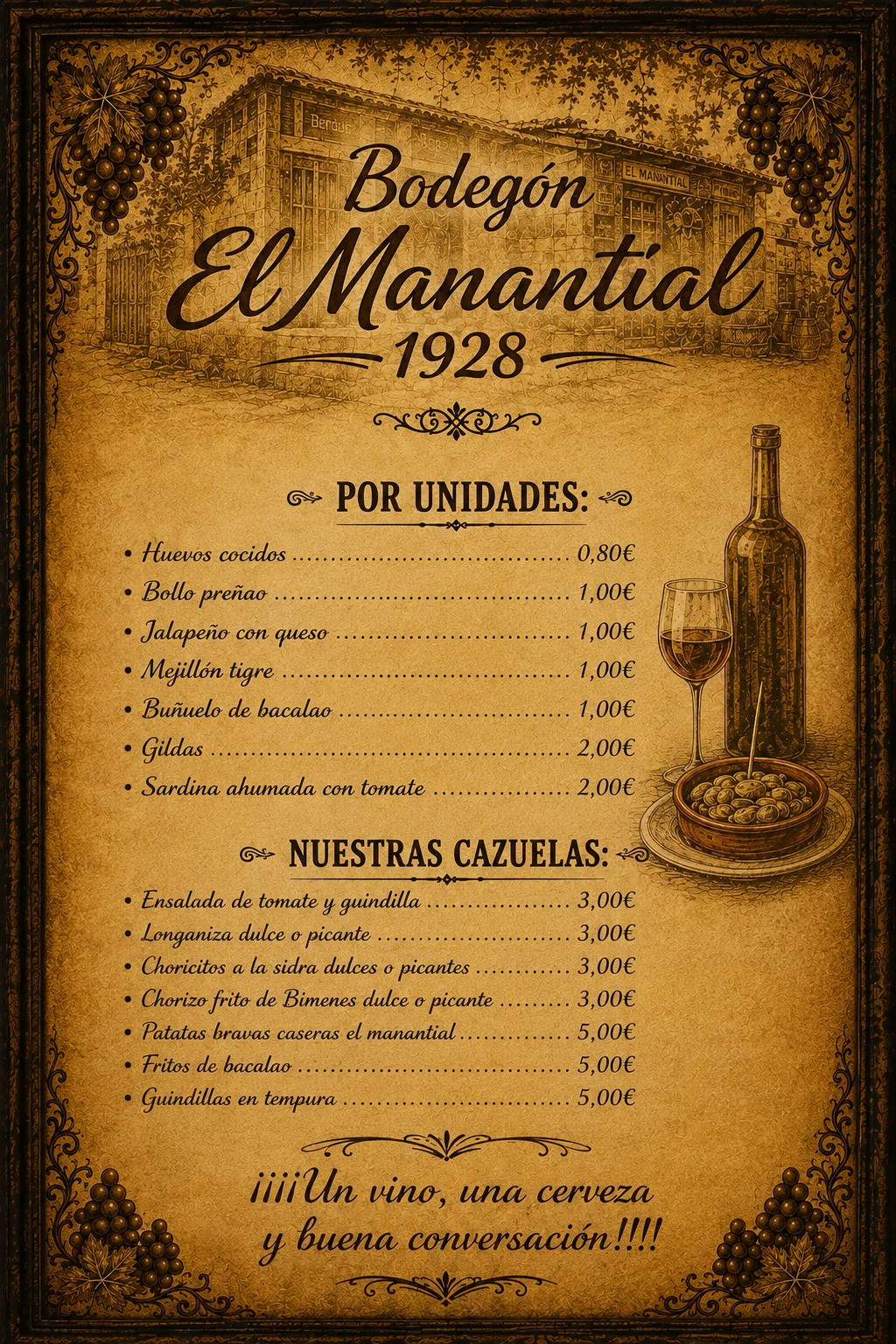 Carta de comida, reverso