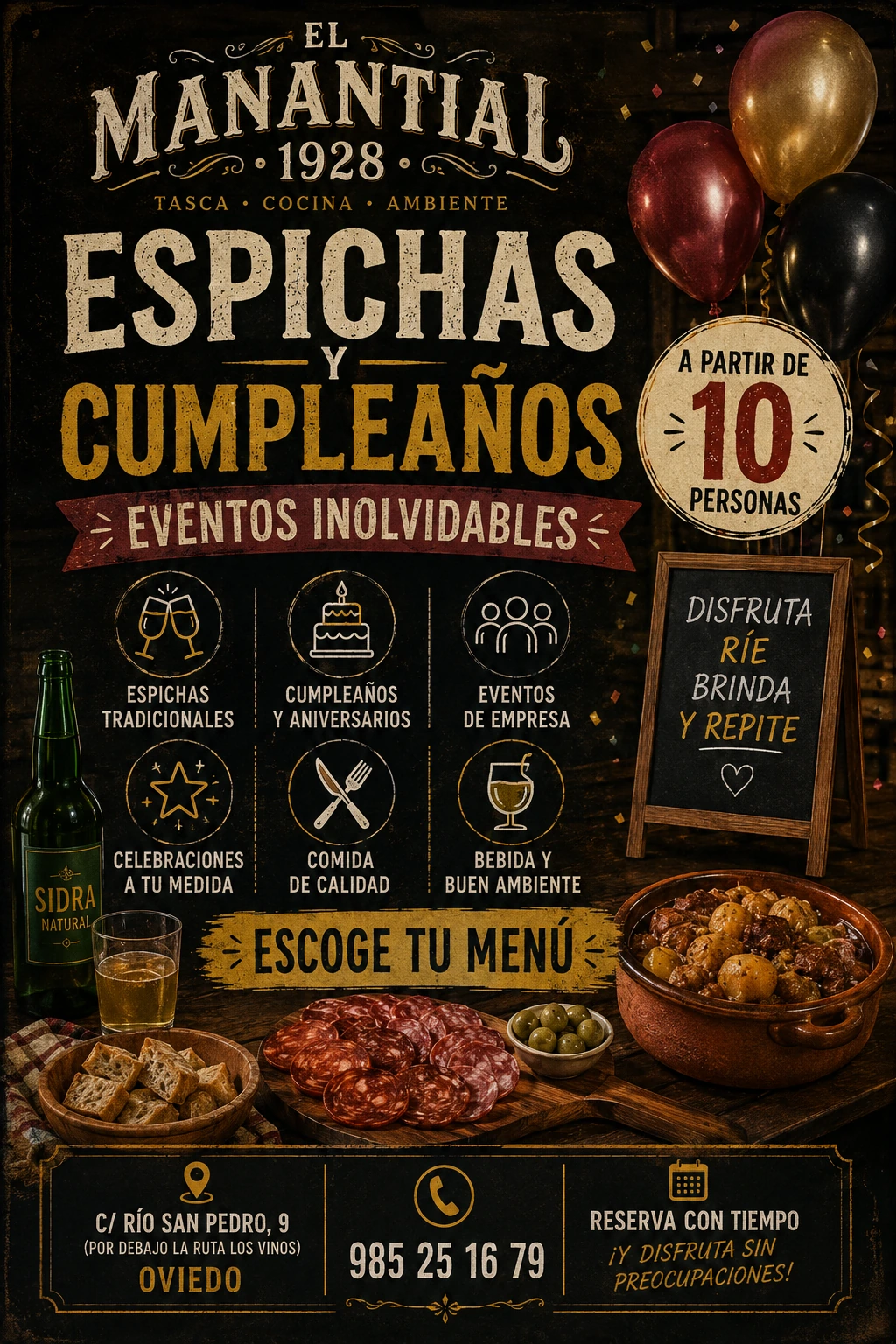 Información sobre espichas, cumpleaños y celebraciones