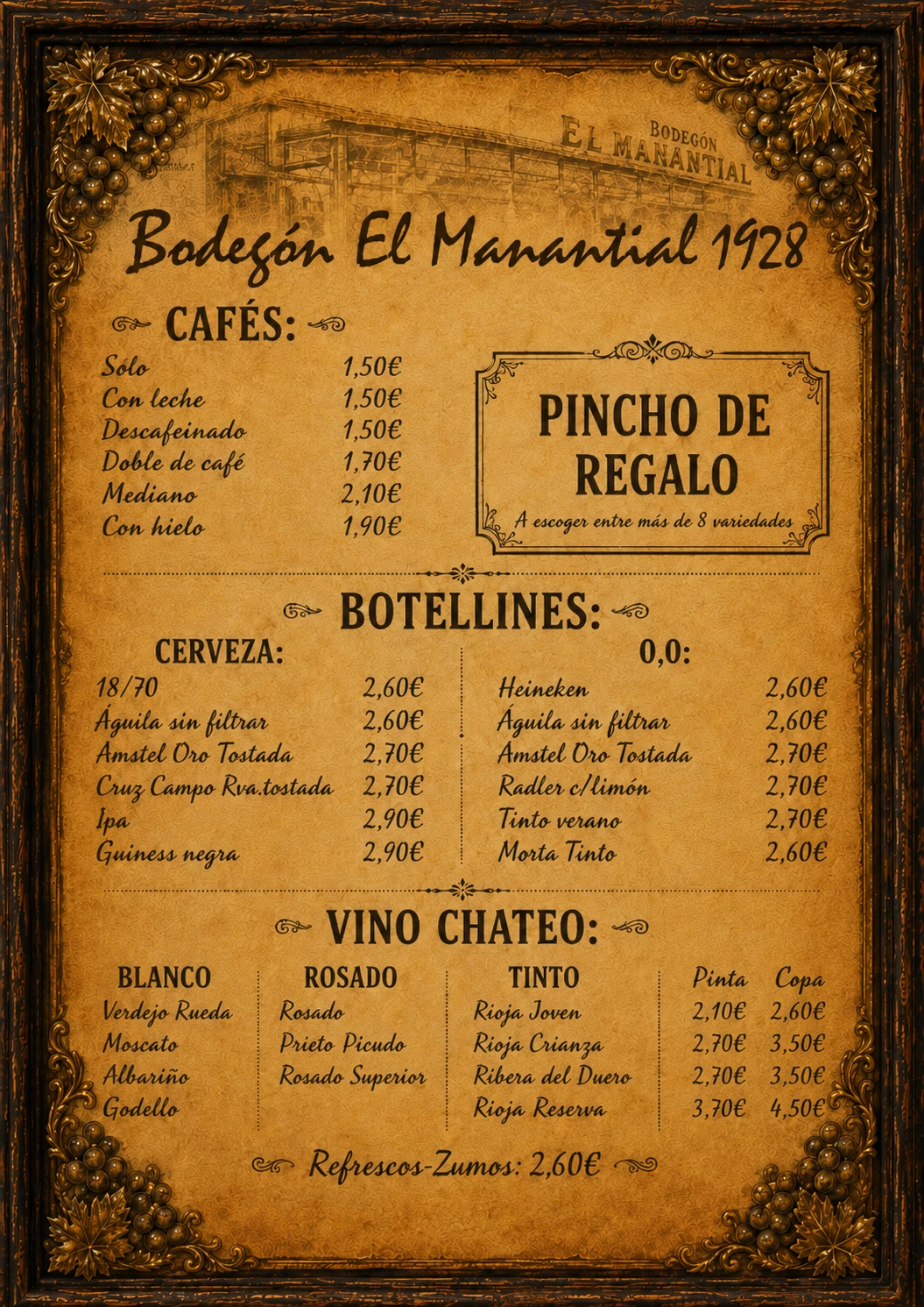 Carta de bebidas