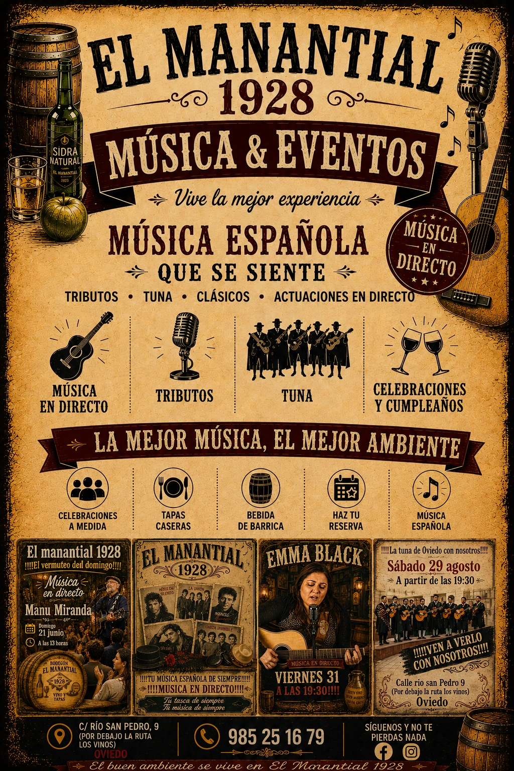 Cartel general de música y eventos de El Manantial