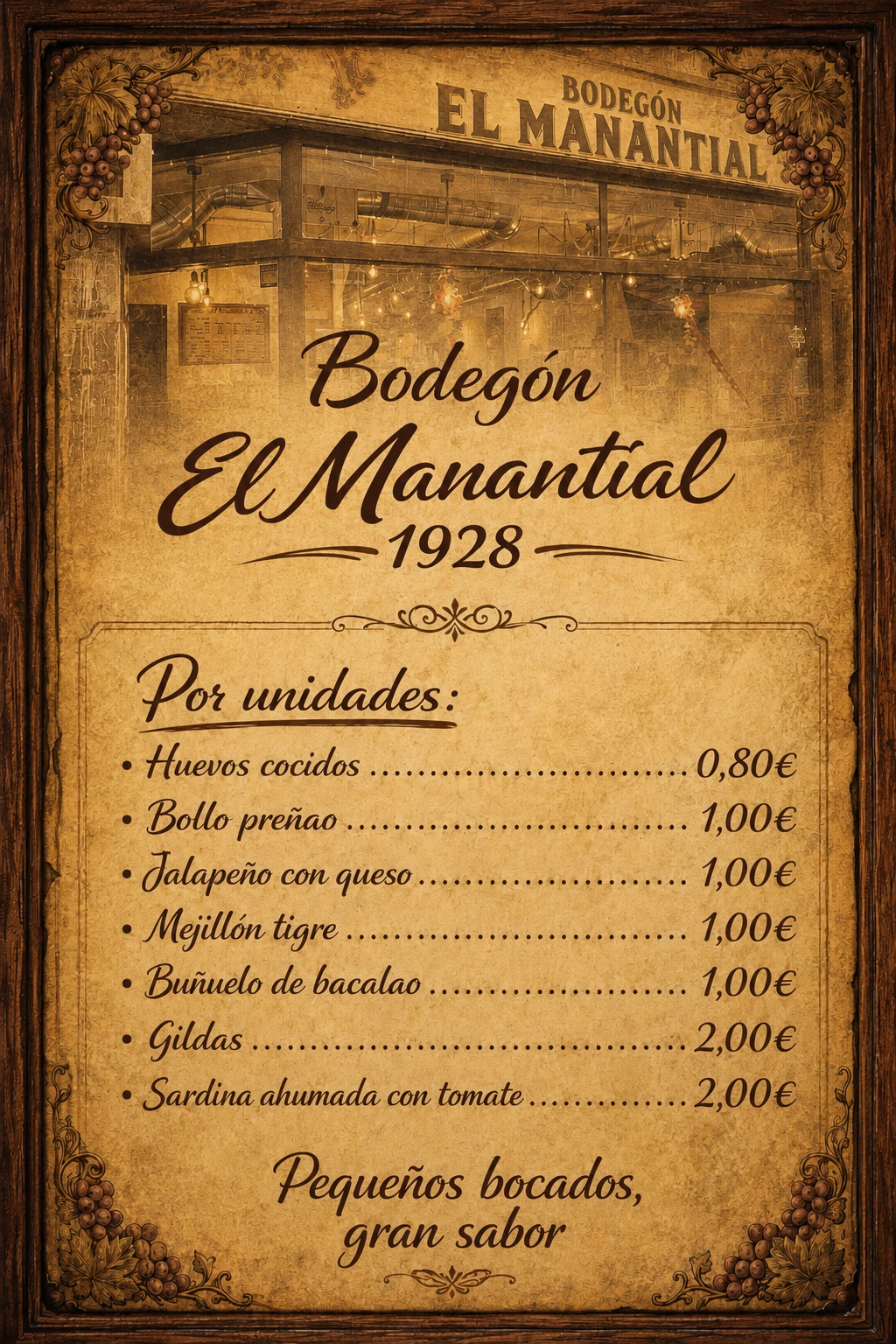 Carta completa de productos por unidades